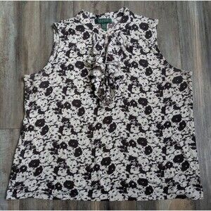 Lauren Ralph Lauren Top Sleeveless Key Hole Ruffle Detail Women's Size 2X Floral
